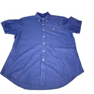 Mens Ralph Lauren Button Down Dress Shirt Size Large Navy Blue Pony Short Sleeve